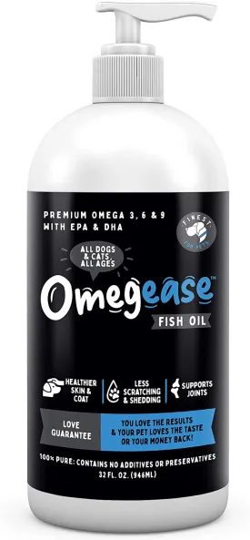 100% Pure Omega 3, 6 & 9 Fish Oil for Dogs and Cats. Supports Joint Function, Immune & Heart Health. All Natural EPA   DHA Fatty Acids for Skin & Coat. Liquid Food Supplement for Pets - 32 oz