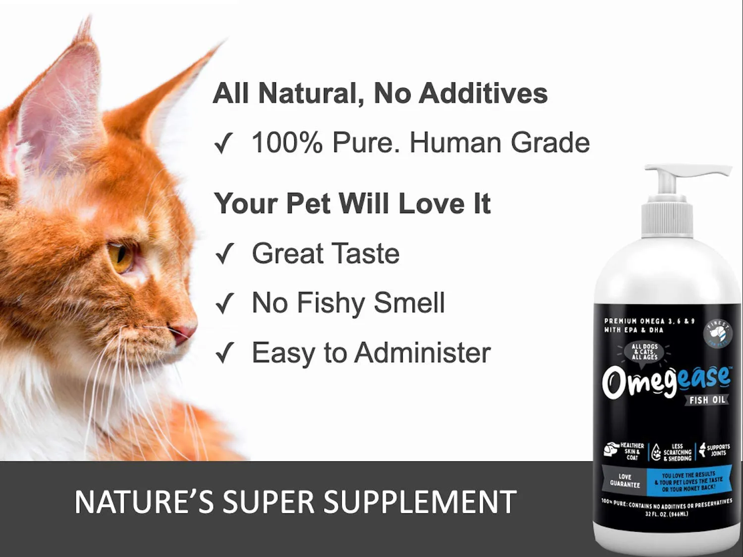 100% Pure Omega 3, 6 & 9 Fish Oil for Dogs and Cats. Supports Joint Function, Immune & Heart Health. All Natural EPA   DHA Fatty Acids for Skin & Coat. Liquid Food Supplement for Pets - 32 oz