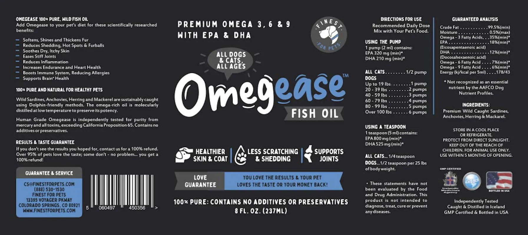 100% Pure Omega 3, 6 & 9 Fish Oil for Dogs and Cats. Supports Joint Function, Immune & Heart Health. All Natural EPA   DHA Fatty Acids for Skin & Coat. Liquid Food Supplement for Pets - 32 oz
