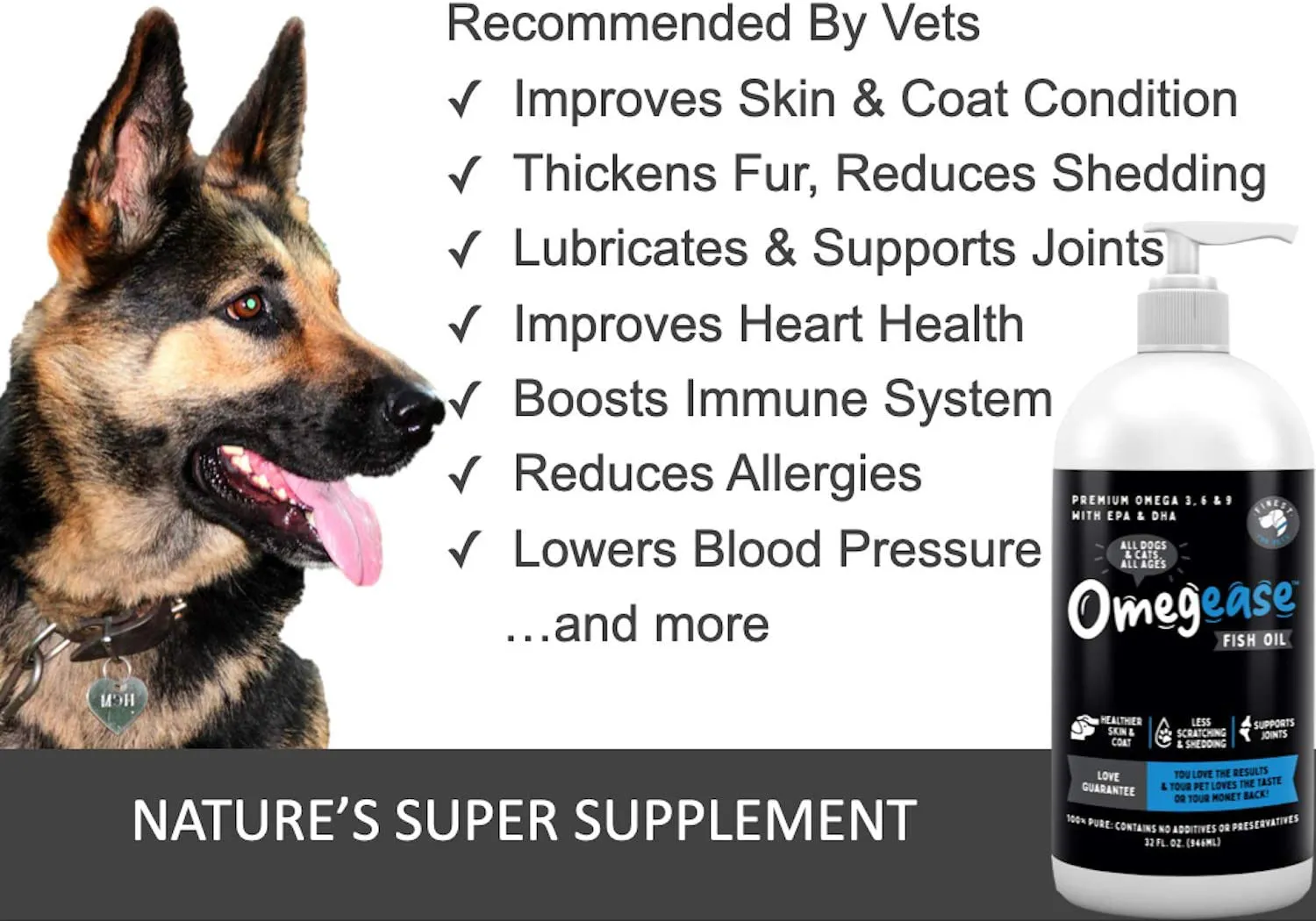 100% Pure Omega 3, 6 & 9 Fish Oil for Dogs and Cats. Supports Joint Function, Immune & Heart Health. All Natural EPA   DHA Fatty Acids for Skin & Coat. Liquid Food Supplement for Pets - 32 oz