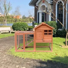 2-Story Wooden Rabbit Hutch Indoor/Outdoor Bunny Cage with Removable Tray - Weatherproof Chicken Coop, Guinea Pig House for Small Animals (Natural Wood)