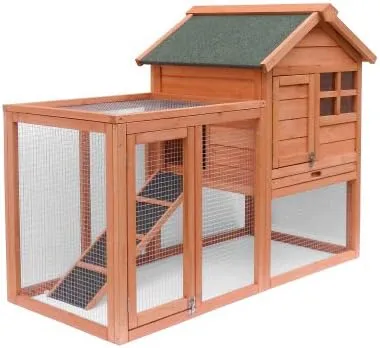 2-Story Wooden Rabbit Hutch Indoor/Outdoor Bunny Cage with Removable Tray - Weatherproof Chicken Coop, Guinea Pig House for Small Animals (Natural Wood)