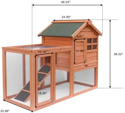 2-Story Wooden Rabbit Hutch Indoor/Outdoor Bunny Cage with Removable Tray - Weatherproof Chicken Coop, Guinea Pig House for Small Animals (Natural Wood)