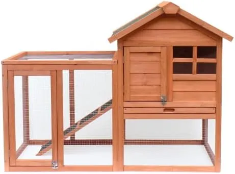 2-Story Wooden Rabbit Hutch Indoor/Outdoor Bunny Cage with Removable Tray - Weatherproof Chicken Coop, Guinea Pig House for Small Animals (Natural Wood)