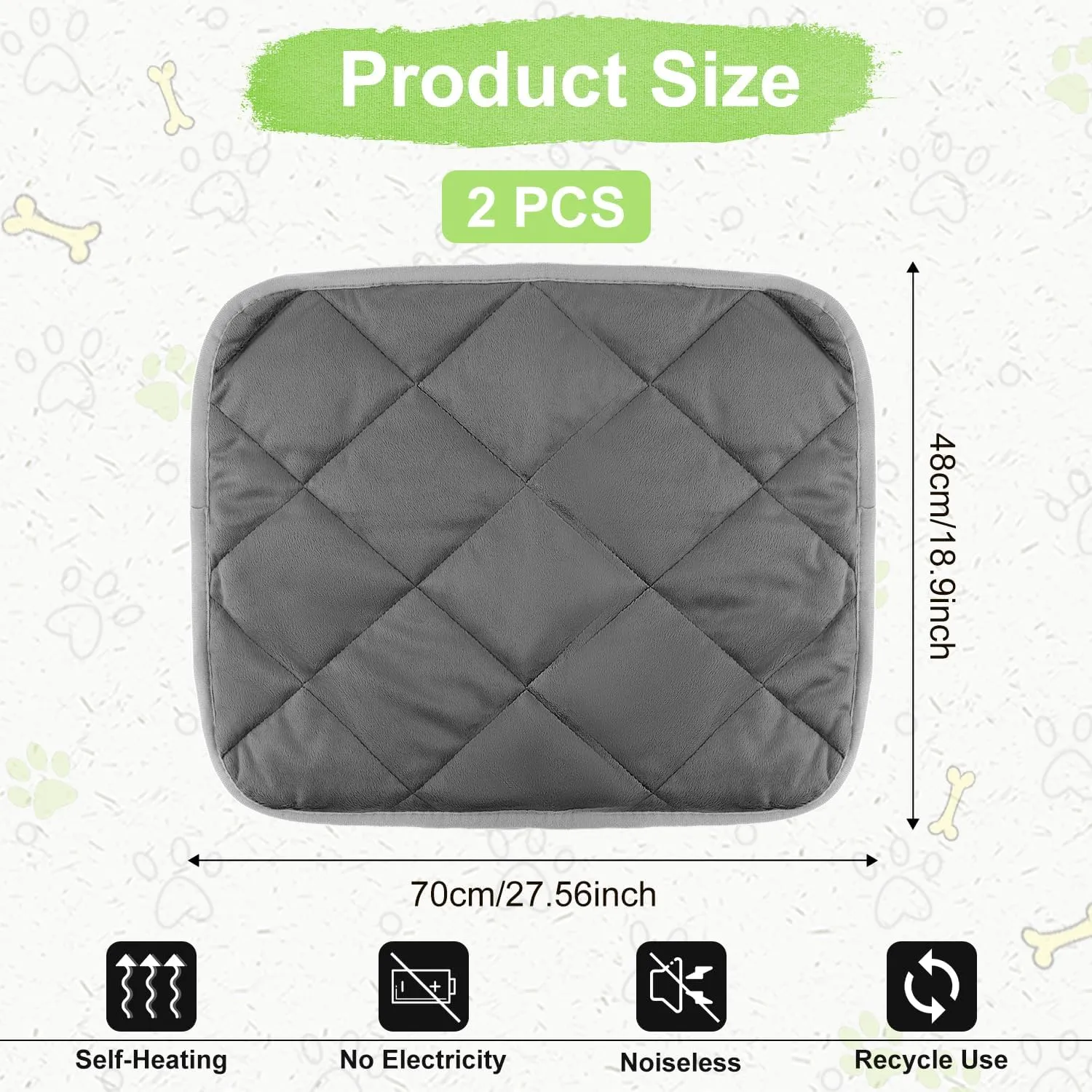 2PCS Self Heating Cat Pad, Soft Self Warming Cat Mat Extra Warm Dog Kennel Mat, Thermal Indoor Pet Heated Bed, Comfortable Non-Slip Pad for Puppy Bunnies Rabbit in Winter ( 18.90 x 27.56 inches )