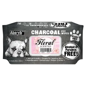 Absorb Plus Charcoal Pet Wipes Floral Scented 15cm x 20cm - 80sheets