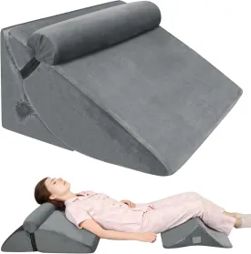 Bed Wedge Pillow for Sleeping, 3pcs Orthopedic Bed Wedge Pillow Set for Post Surgery, 7 & 12 Inch Adjustable Foam Wedge Pillow for Acid Reflux Relief, Back Pain Relief, Snoring, Back Support, Grey
