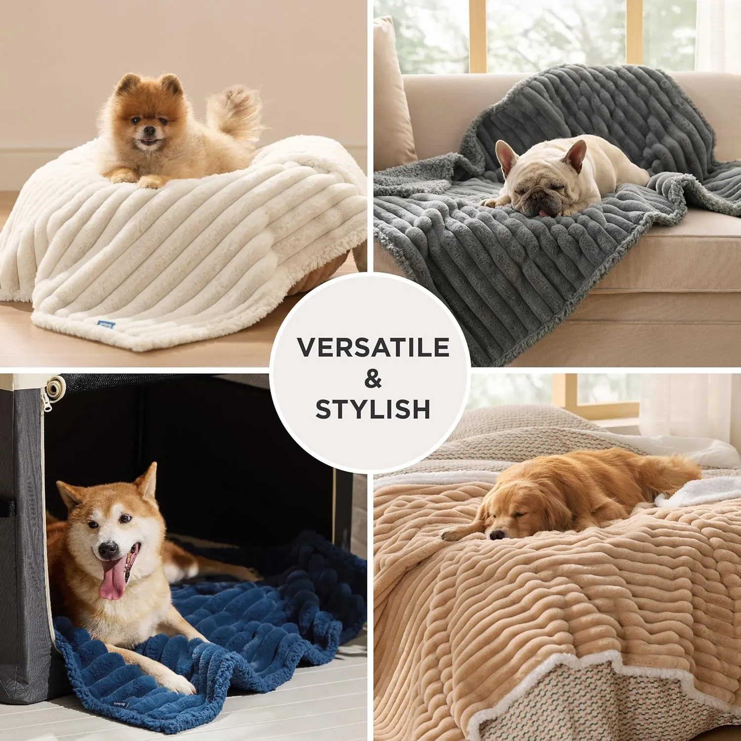 Bedsure Waterproof Dog Blankets for Large Dogs - Soft Pet Cat Blanket Corduroy Fleece for Bed Protector Washable, Cozy Calming Reversible Furniture Protection for Puppy,60"x80", Navy Blue