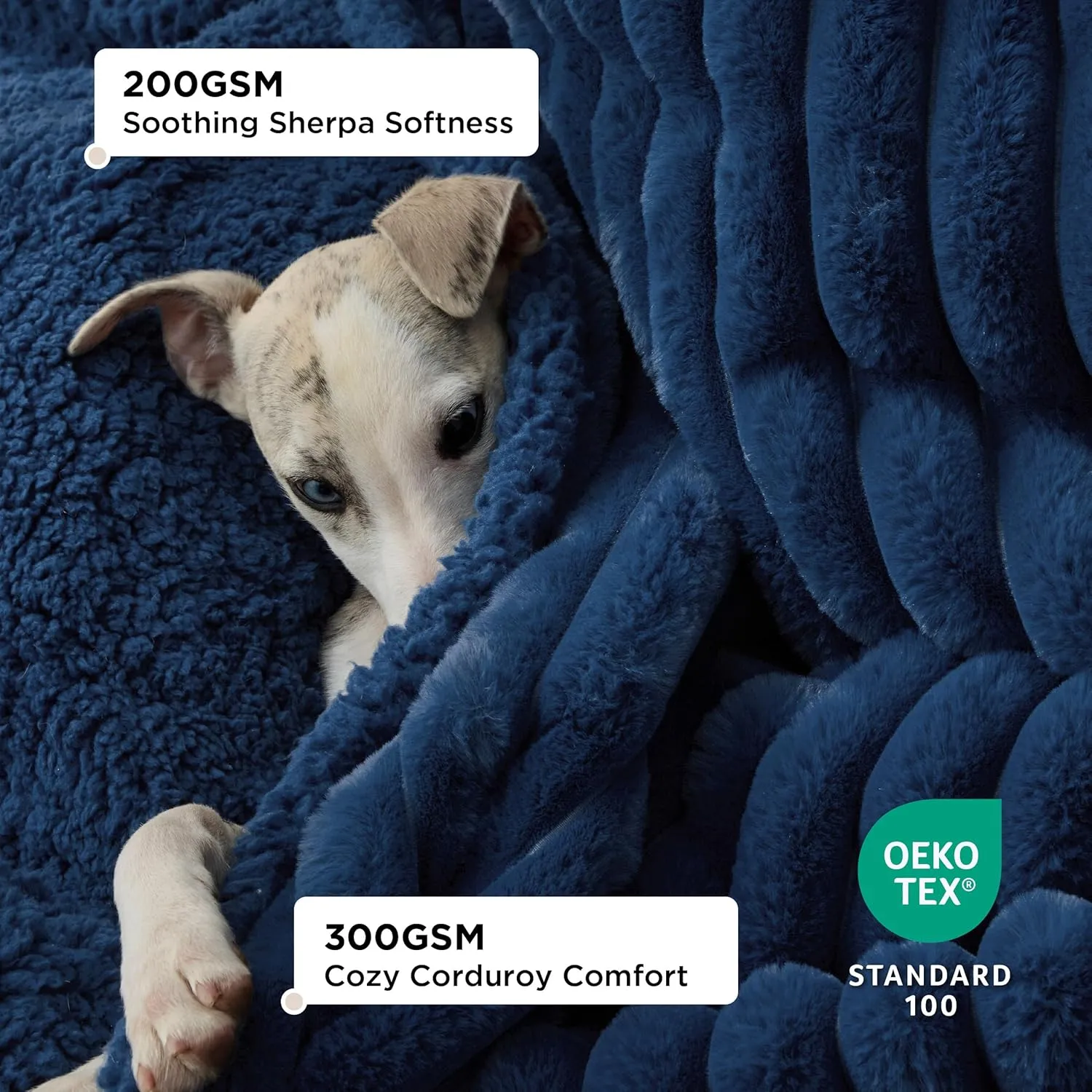Bedsure Waterproof Dog Blankets for Large Dogs - Soft Pet Cat Blanket Corduroy Fleece for Bed Protector Washable, Cozy Calming Reversible Furniture Protection for Puppy,60"x80", Navy Blue