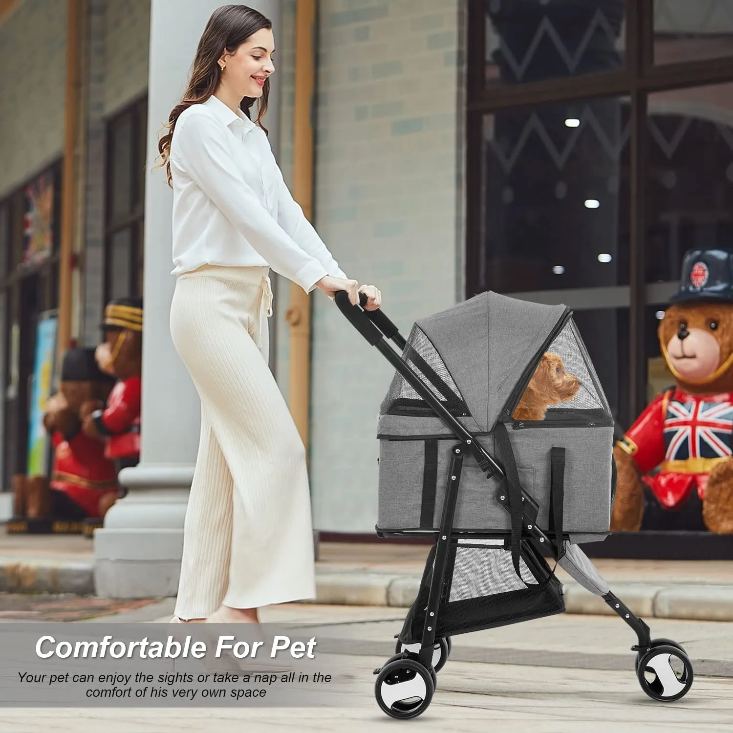 BestPet 3 Wheels Pet Stroller Dog Cat Premium 3-in-1 Multifunction Stroller for Medium Small Dogs Cats Detachable Carrier Lightweight Folding Travel Stroller,Grey 15.0 pounds 1.0 Count
