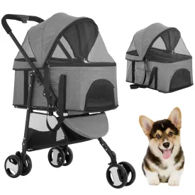 BestPet 3 Wheels Pet Stroller Dog Cat Premium 3-in-1 Multifunction Stroller for Medium Small Dogs Cats Detachable Carrier Lightweight Folding Travel Stroller,Grey 15.0 pounds 1.0 Count