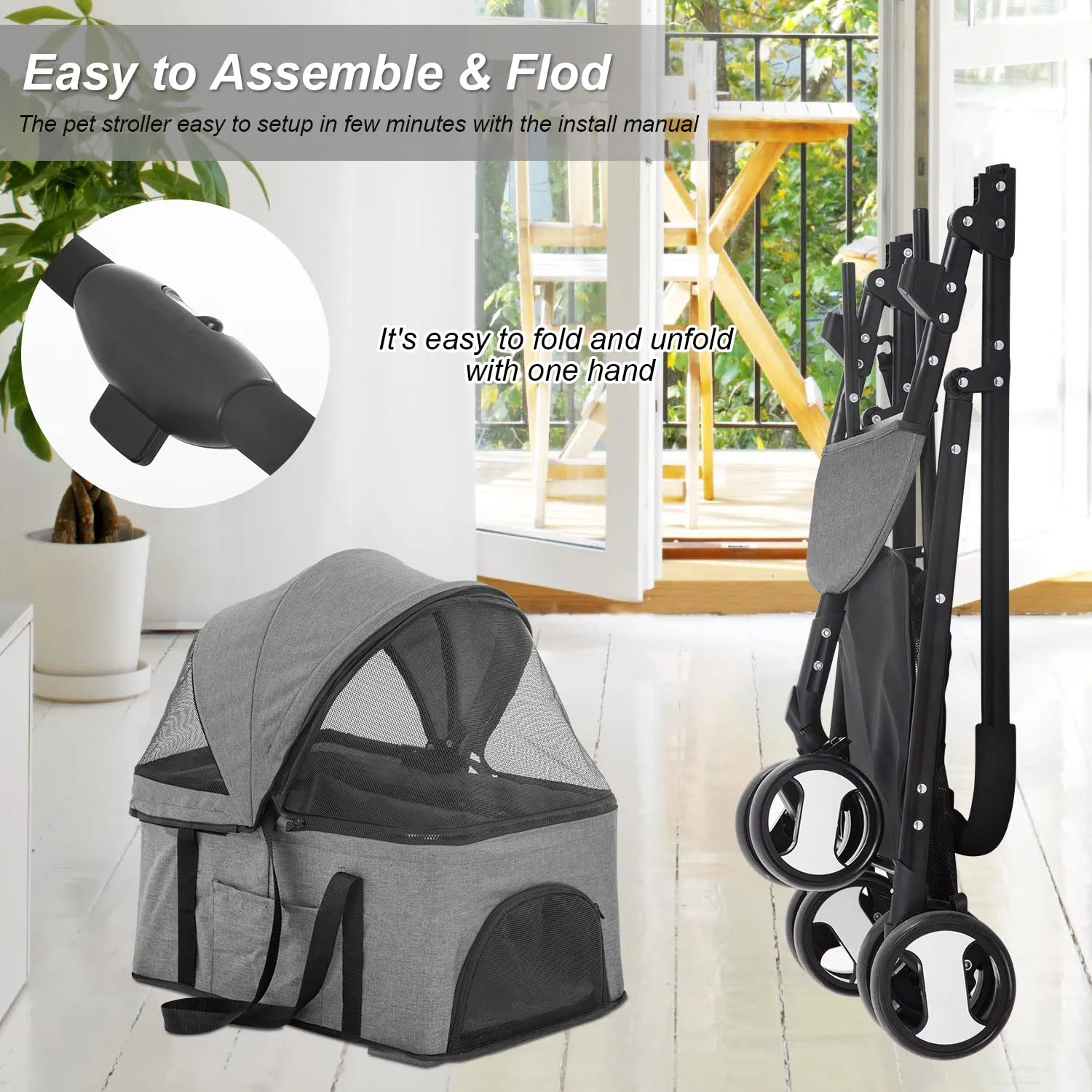 BestPet 3 Wheels Pet Stroller Dog Cat Premium 3-in-1 Multifunction Stroller for Medium Small Dogs Cats Detachable Carrier Lightweight Folding Travel Stroller,Grey 15.0 pounds 1.0 Count