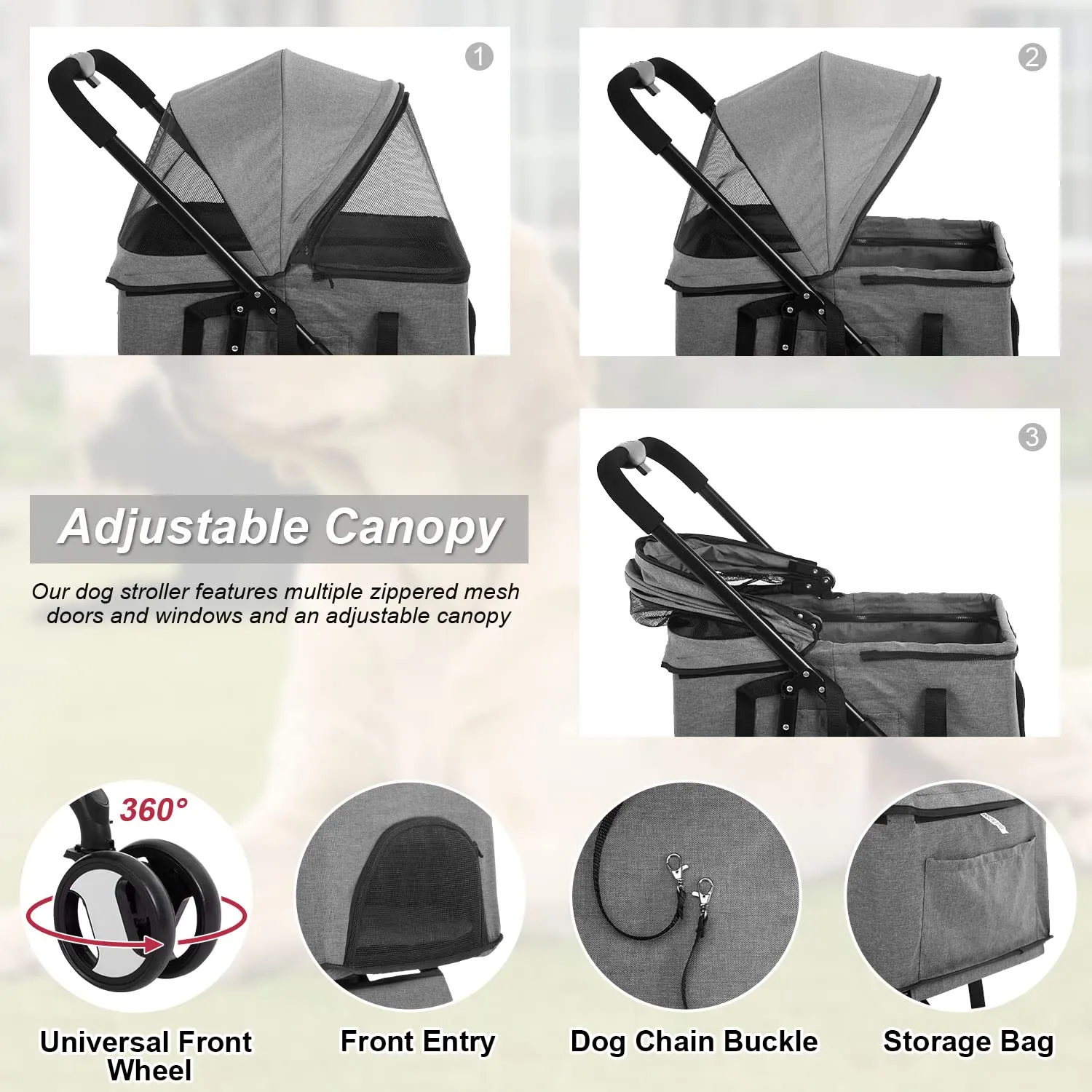 BestPet 3 Wheels Pet Stroller Dog Cat Premium 3-in-1 Multifunction Stroller for Medium Small Dogs Cats Detachable Carrier Lightweight Folding Travel Stroller,Grey 15.0 pounds 1.0 Count