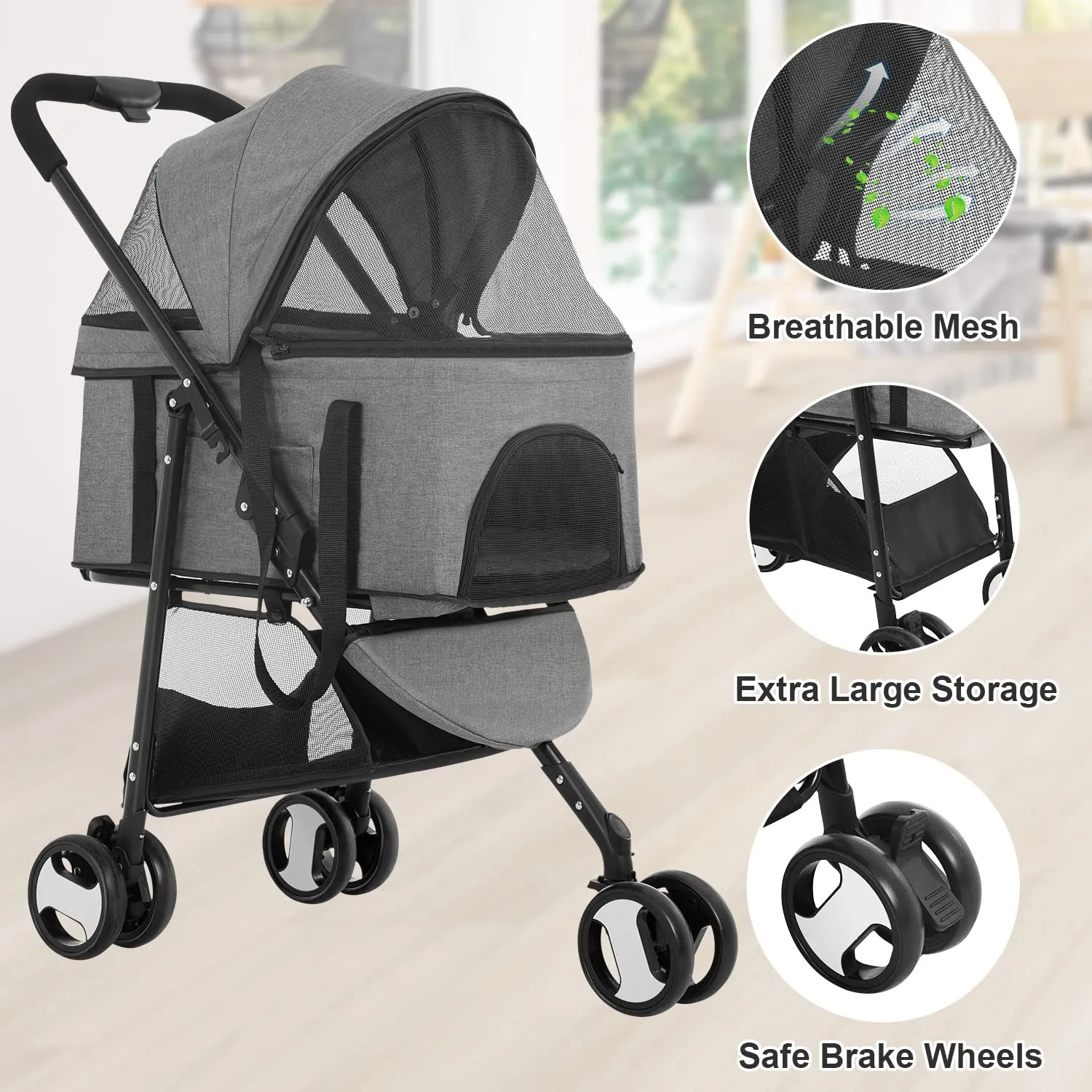 BestPet 3 Wheels Pet Stroller Dog Cat Premium 3-in-1 Multifunction Stroller for Medium Small Dogs Cats Detachable Carrier Lightweight Folding Travel Stroller,Grey 15.0 pounds 1.0 Count