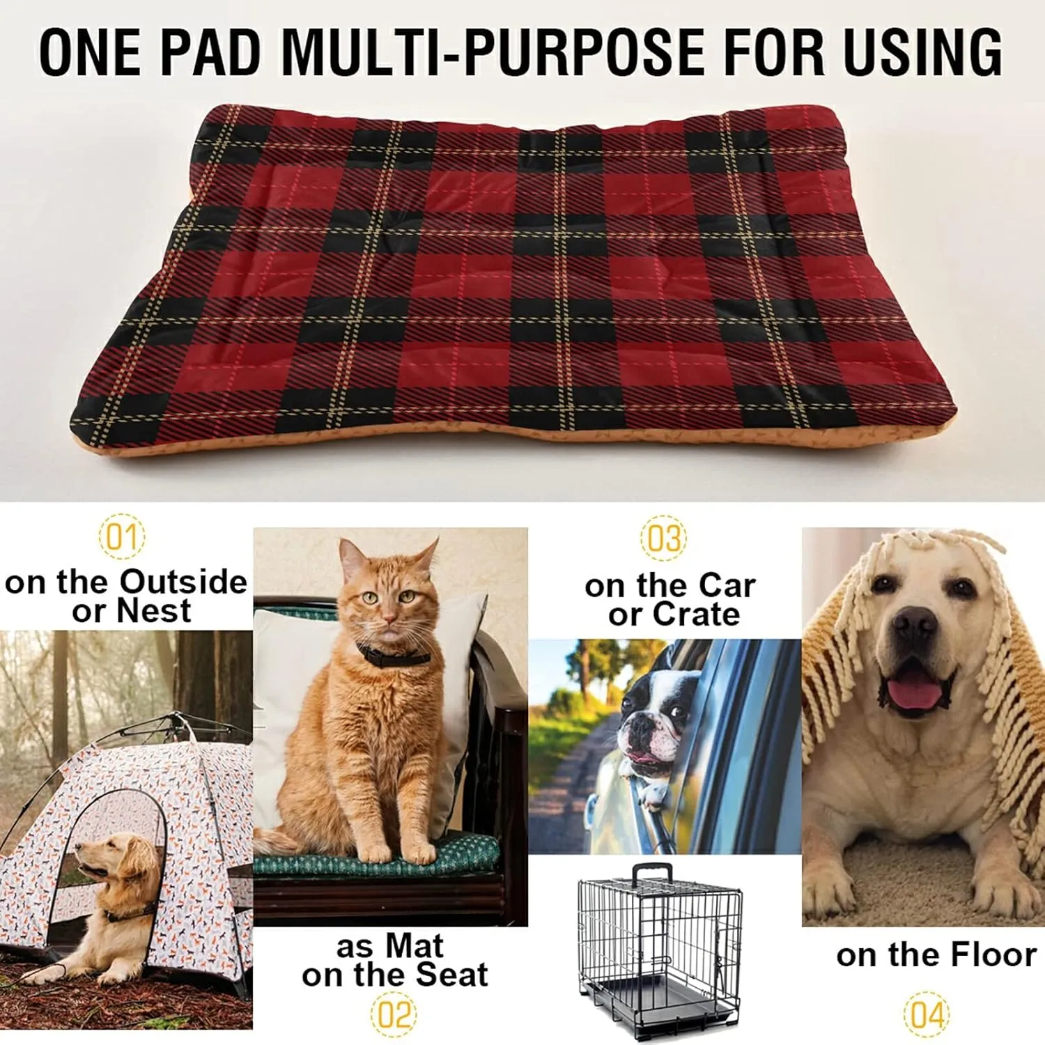 Christmas Tartan Plaid Red Dog Bed Winter Black Line Medium Pet Bed Mat Non Slip Cat Beds Pad Mats Soft Dogs Bed Pillows Pets Blanket Cushion