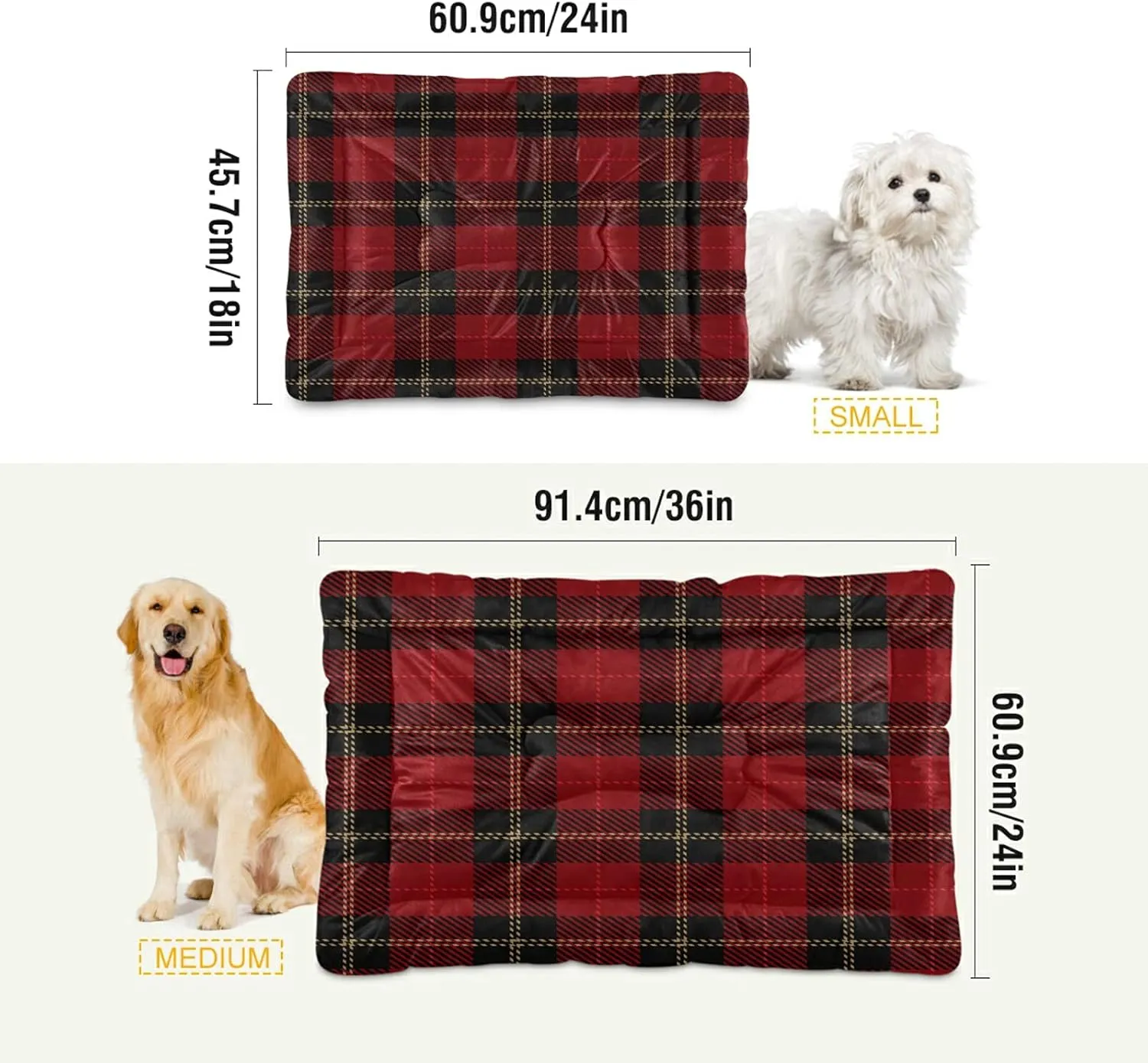 Christmas Tartan Plaid Red Dog Bed Winter Black Line Medium Pet Bed Mat Non Slip Cat Beds Pad Mats Soft Dogs Bed Pillows Pets Blanket Cushion