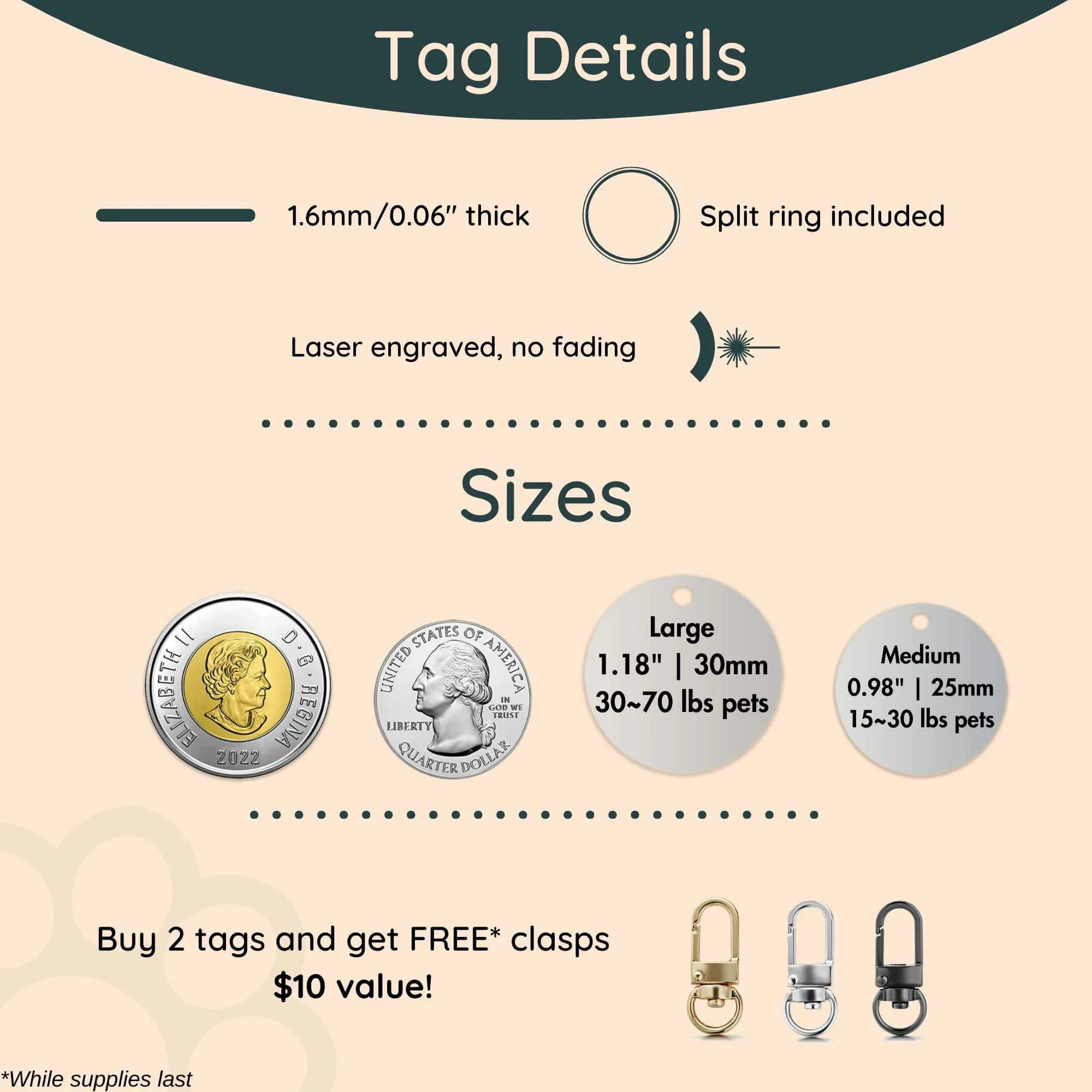 Custom Engraved Pet Tag - Multiple Designs