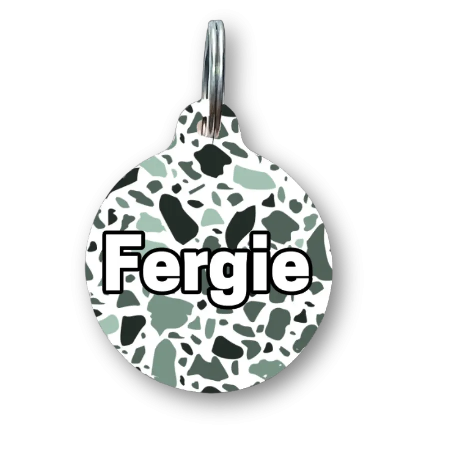Dark Green Terrazzo Circle Pet Tag