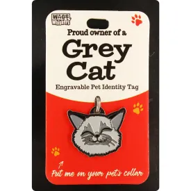DESIRABLE GIFTS GREY CAT WAGS & WHISKERS CAT PET TAG I CAN NOT ENGRAVE THIS ITEM