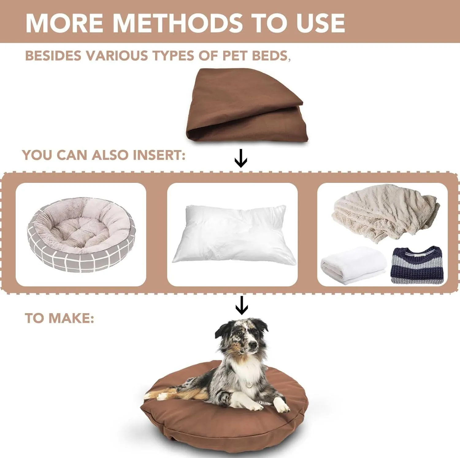 Dog Bed Cover Waterproof Replacement Machine Washable Covers for 20x20 Inch Dog Bed Heavy Duty Scratch Resistant Mattress Protector Pet Bed Round Brown Cover Only