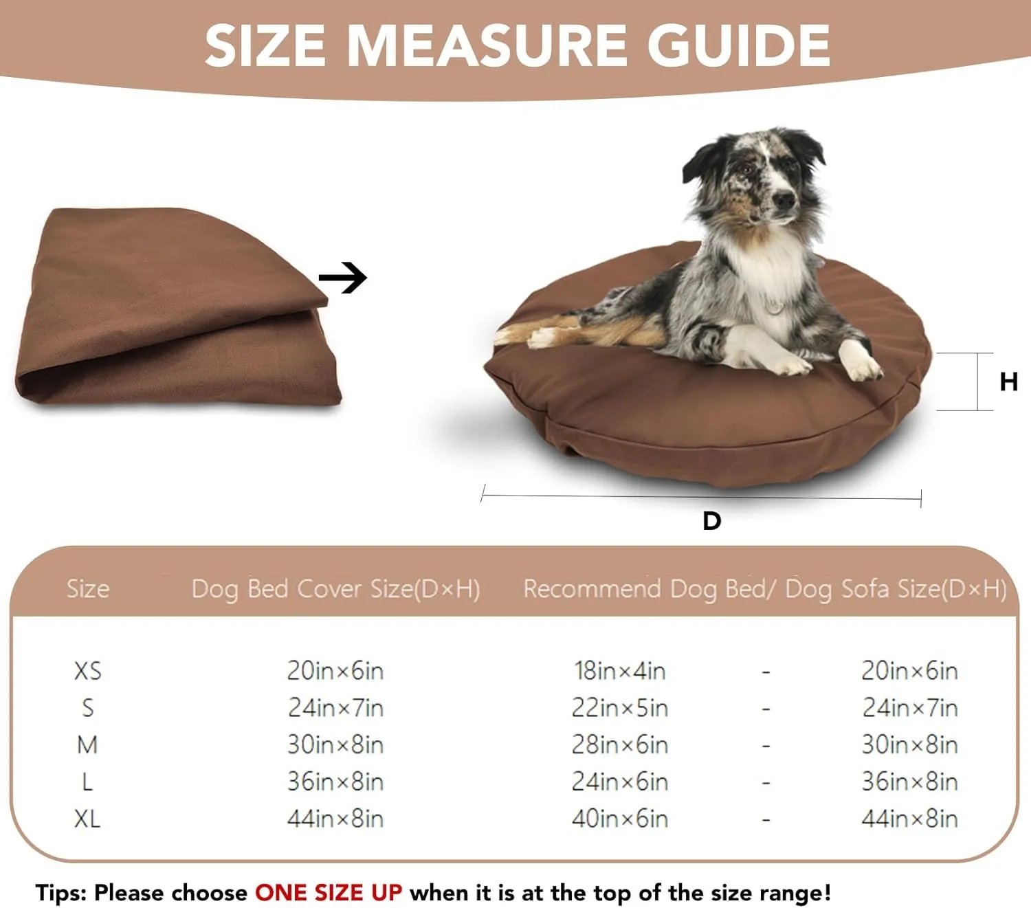 Dog Bed Cover Waterproof Replacement Machine Washable Covers for 20x20 Inch Dog Bed Heavy Duty Scratch Resistant Mattress Protector Pet Bed Round Brown Cover Only