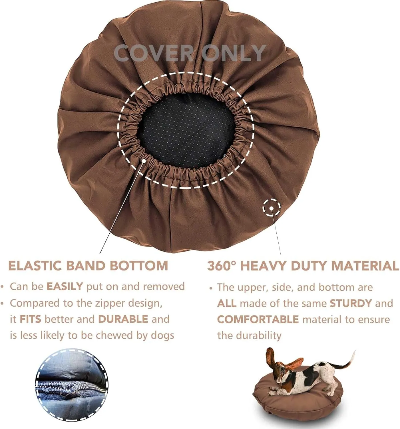 Dog Bed Cover Waterproof Replacement Machine Washable Covers for 20x20 Inch Dog Bed Heavy Duty Scratch Resistant Mattress Protector Pet Bed Round Brown Cover Only