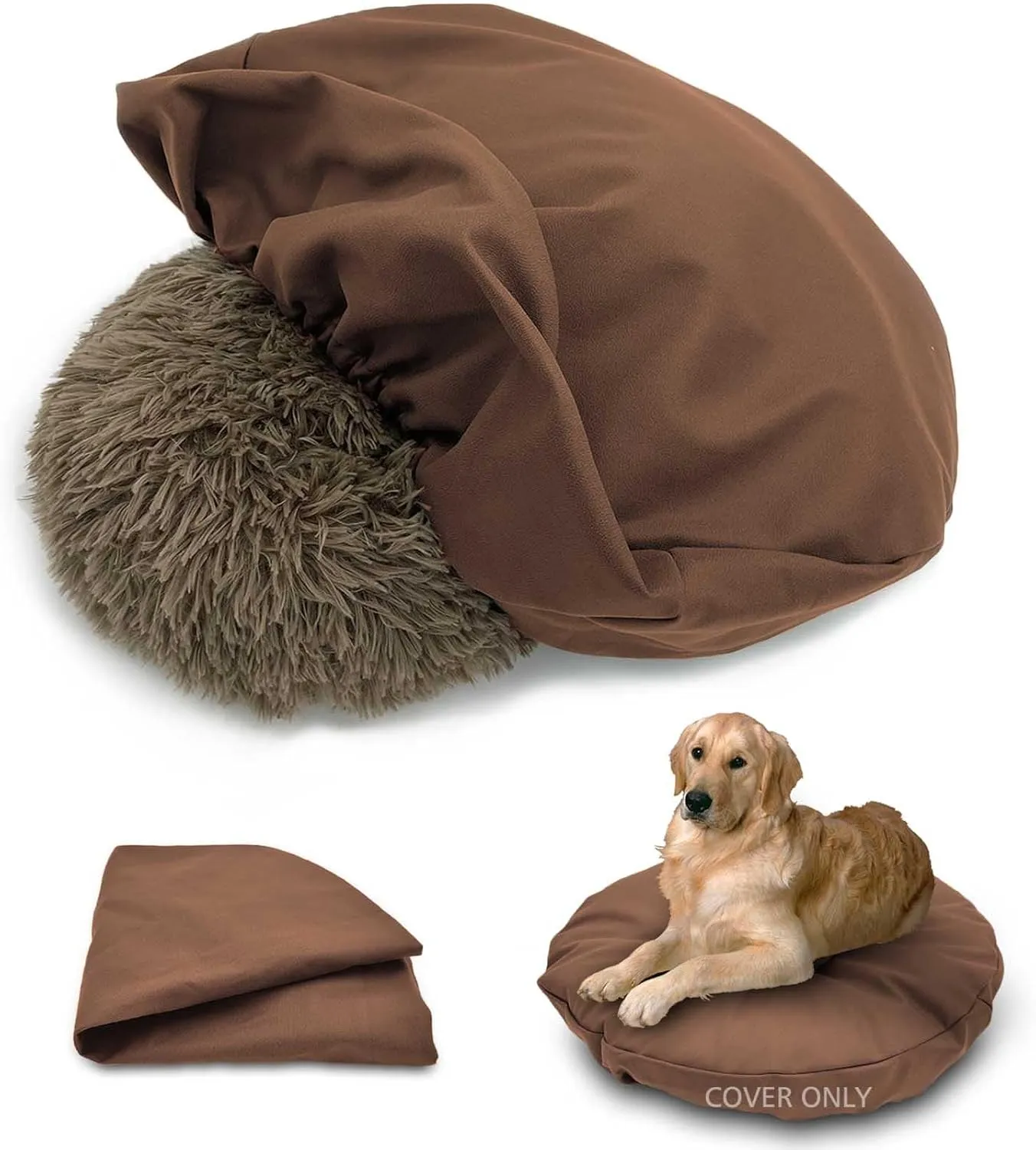 Dog Bed Cover Waterproof Replacement Machine Washable Covers for 20x20 Inch Dog Bed Heavy Duty Scratch Resistant Mattress Protector Pet Bed Round Brown Cover Only