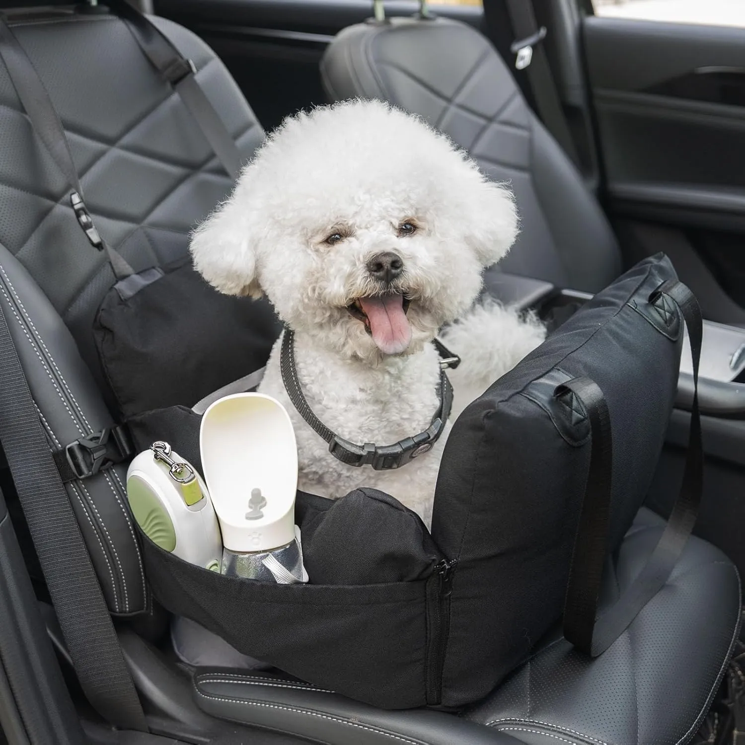 Dog Car Seat, Removable Airbag Design Black Washable Pet Booster Seats with Thick Cushion, Travel Safety Puppy Carseat for Medium or Small Dog Up to 33 lbs