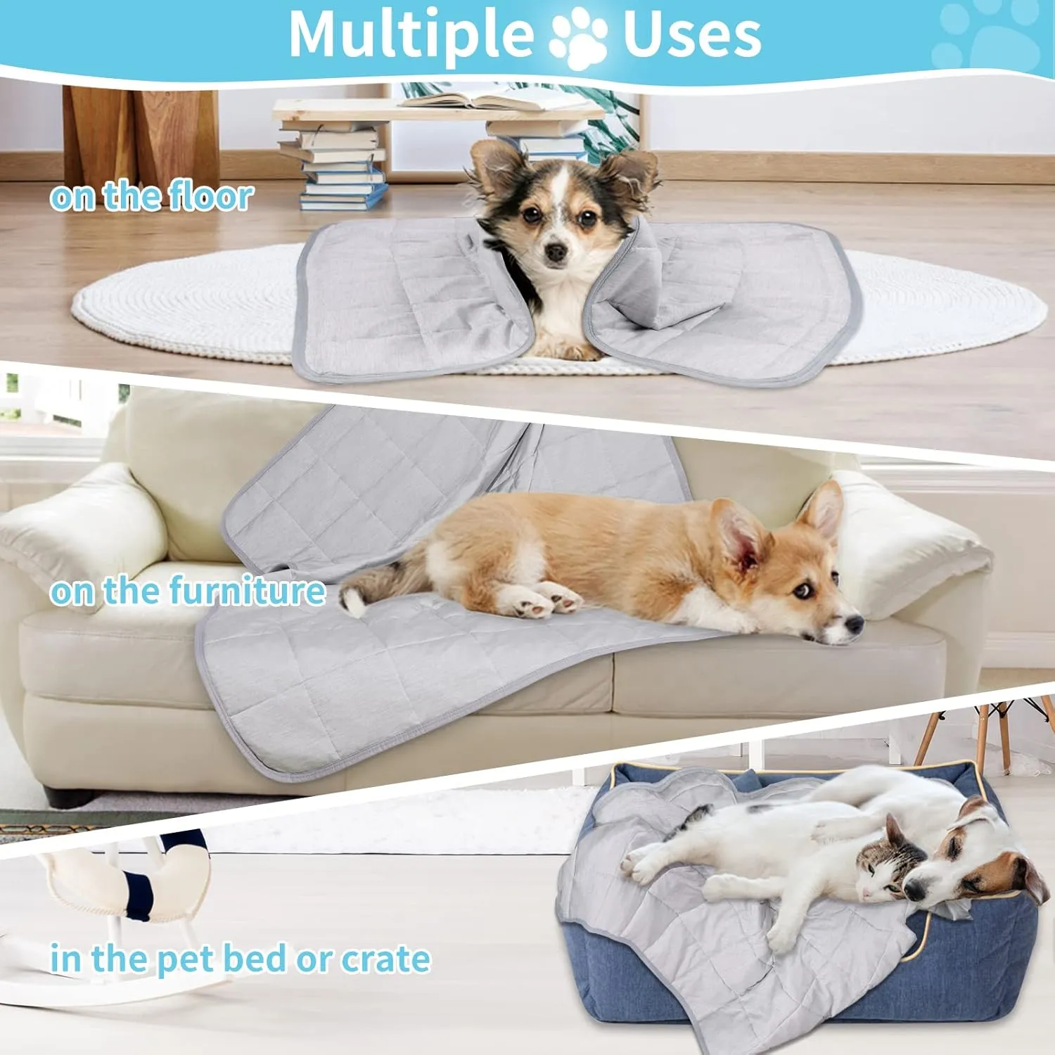 Dog Cooling Blanket, 0.4 Q-MAX Cooling Blanket For Large Dogs Washable, Cool To Touch Dog Blankets For Bed Cover, Soft Lightweight Cooling Dog Blanket Help Your Pet Sleep Well In Summer (43"55"/Grey)