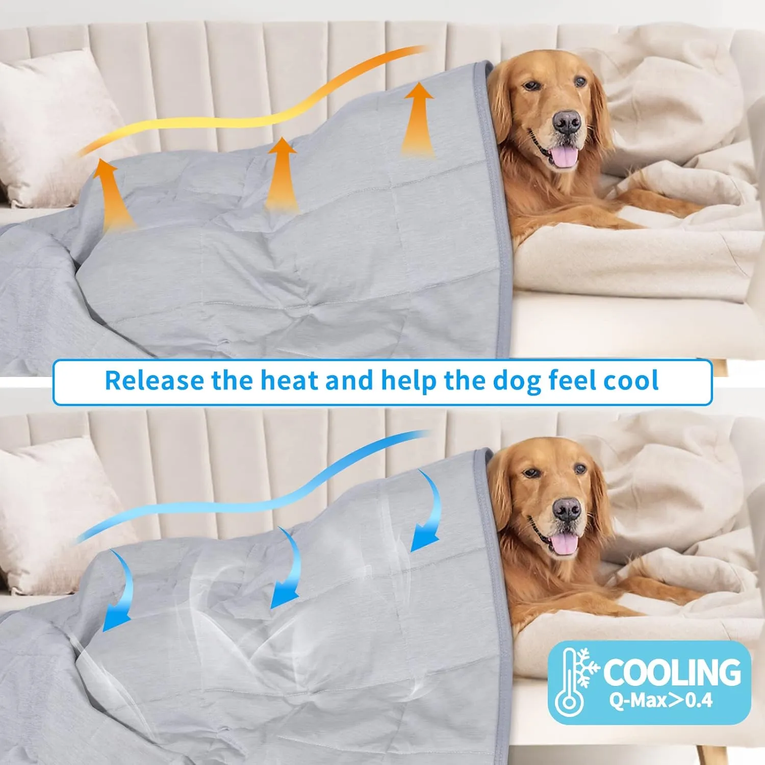 Dog Cooling Blanket, 0.4 Q-MAX Cooling Blanket For Large Dogs Washable, Cool To Touch Dog Blankets For Bed Cover, Soft Lightweight Cooling Dog Blanket Help Your Pet Sleep Well In Summer (43"55"/Grey)