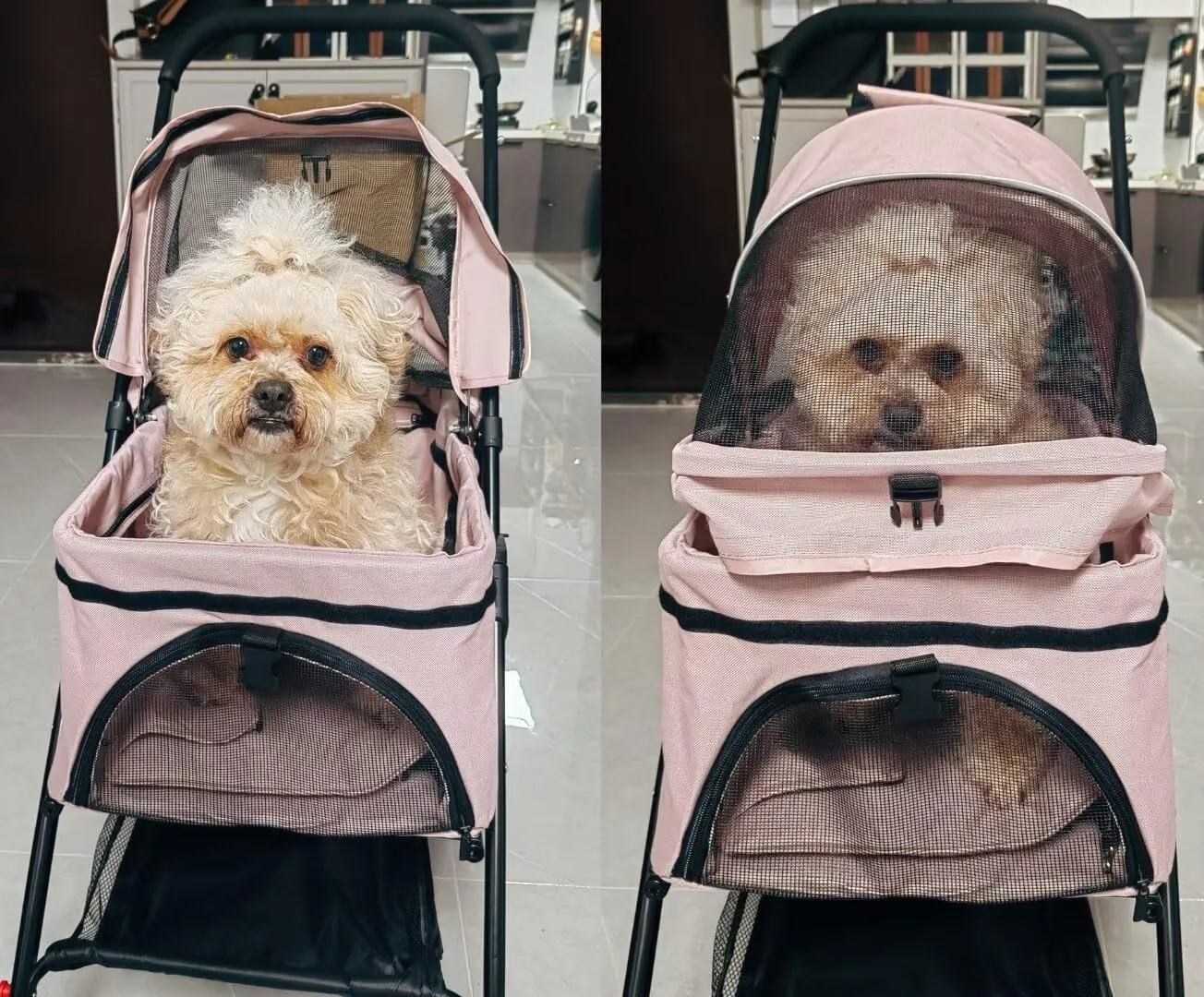 Dog Pram Dog Pushchair,Pet Stroller with Detachable Cabin Bag,4 Wheels pet pram cart for Dogs and Cats,Foldable pet Trolley,Swivel Front Wheel,Rear Wheel with Foot Brakes,Front and Back Open