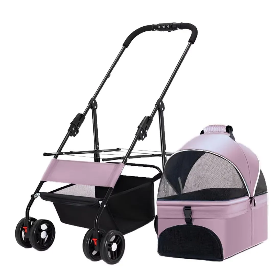 Dog Pram Dog Pushchair,Pet Stroller with Detachable Large Cabin Bag,4 Wheels pet pram cart for Dogs and Cats,Foldable pet Trolley,Shock Absorber Swivel Front Wheel,Rear Wheel with Foot Brake