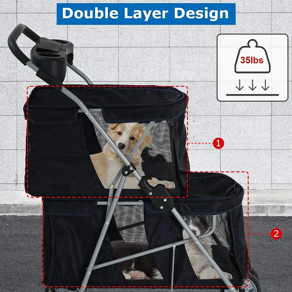 Dog Strollers for Small Medium Dogs Cat Strollers for 2 Cats Double Pet Strollers Doggie Stroller, Foldable Doggy Stroller Pet Carriers with 4 Wheels&Soft Pad, Black