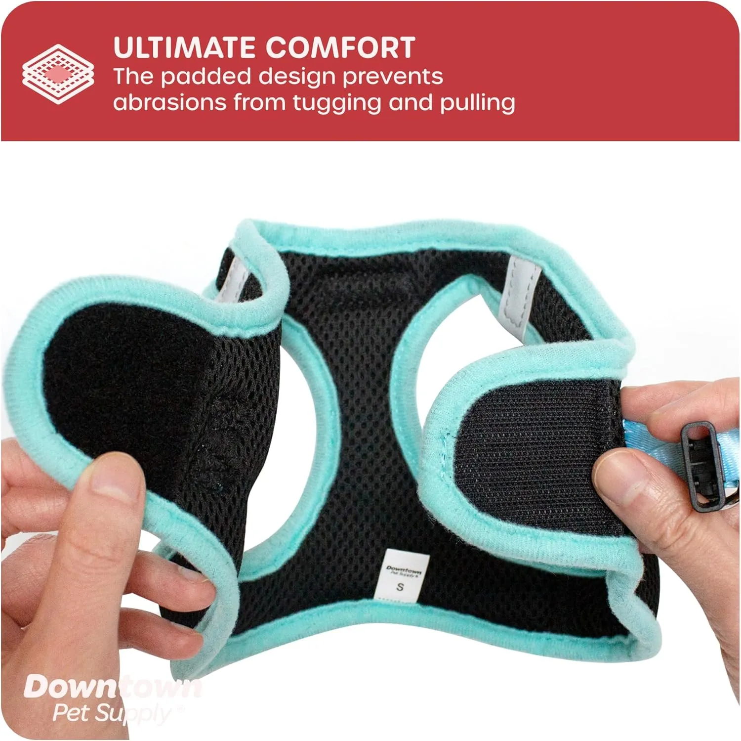 Downtown Pet Supply Step in Dog Harness No Pull, XX-Large, Black w/Light Blue Trim - Adjustable Harness with Padded Mesh Fabric and Reflective Trim - Buckle Strap Harness for Dogs