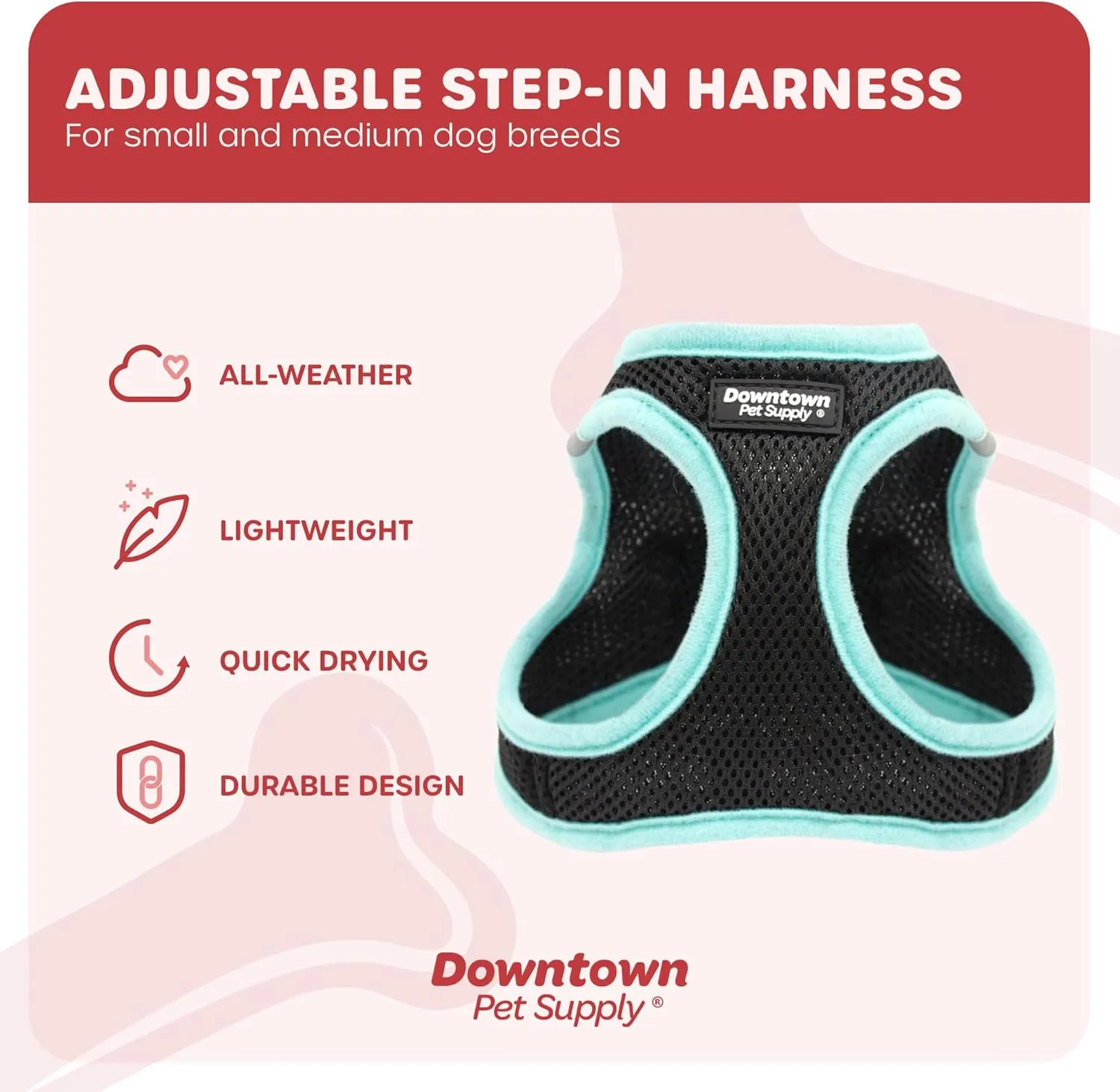 Downtown Pet Supply Step in Dog Harness No Pull, XX-Large, Black w/Light Blue Trim - Adjustable Harness with Padded Mesh Fabric and Reflective Trim - Buckle Strap Harness for Dogs