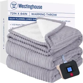 Electric Heated Blanket 62" x 84", Light Grey & Ivory