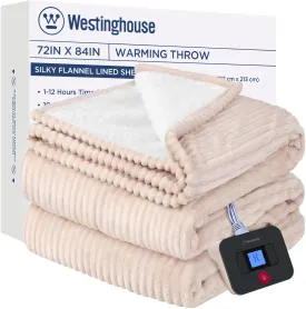 Electric Heated Blanket 72" x 84", Beige & Ivory
