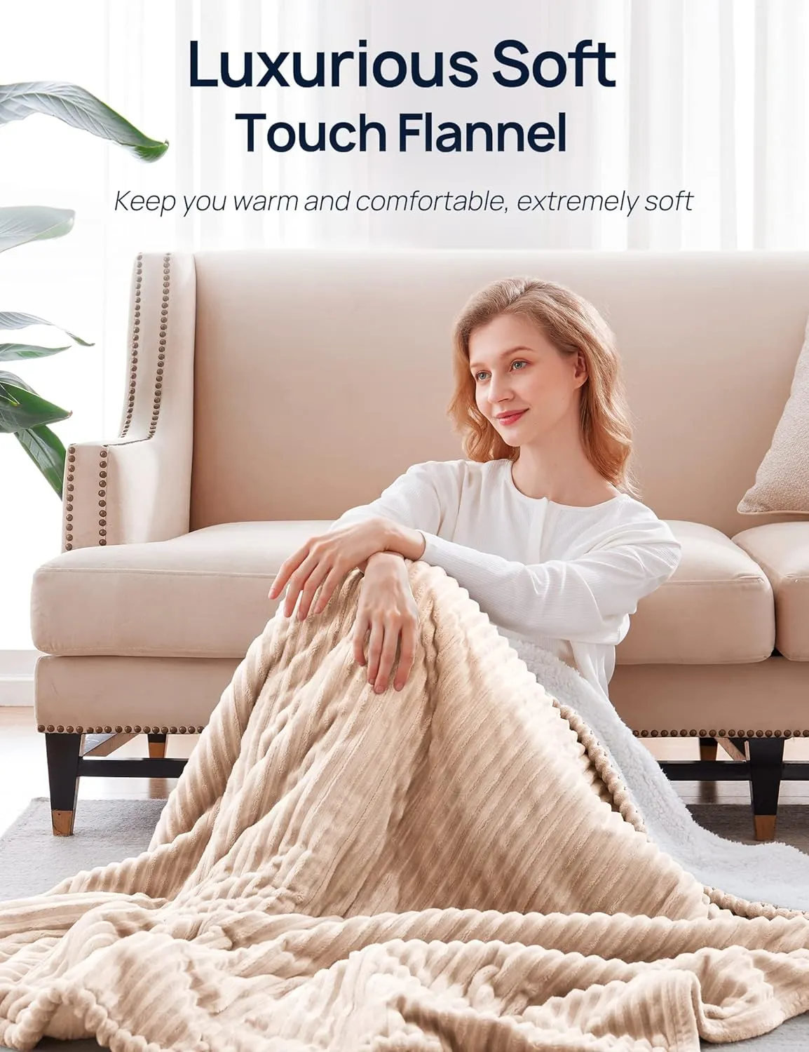 Electric Heated Blanket 72" x 84", Beige & Ivory