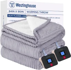 Electric Heated Blanket 84" x 90", Light Grey & Ivory