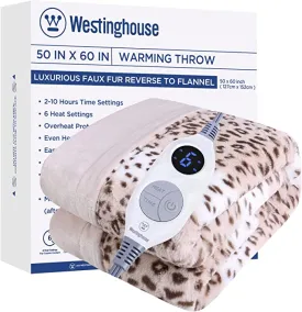 Electric Heated Blanket Luxurious Faux Fur Reverse to Flannel Leopard