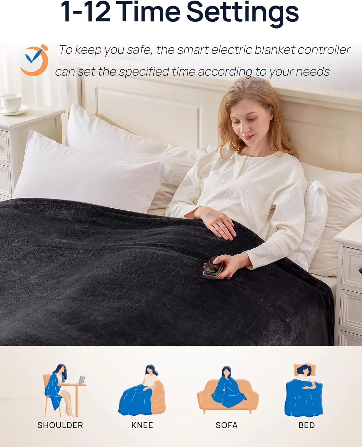 Electric Heated Flannel Blanket, Queen 84" x 90", Charcoal