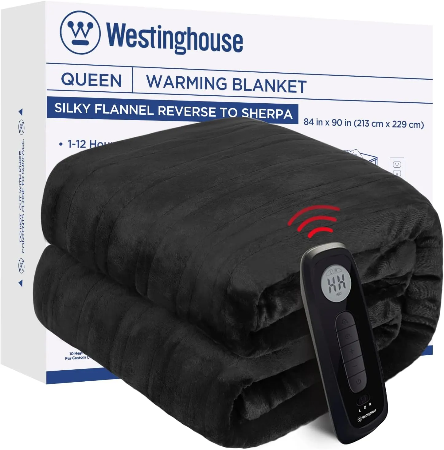 Electric Heated Flannel Blanket, Queen 84" x 90", Charcoal