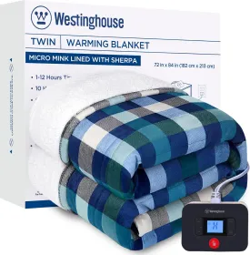 Electric Heated Sherpa Plaid Blanket 62" x 84", Green