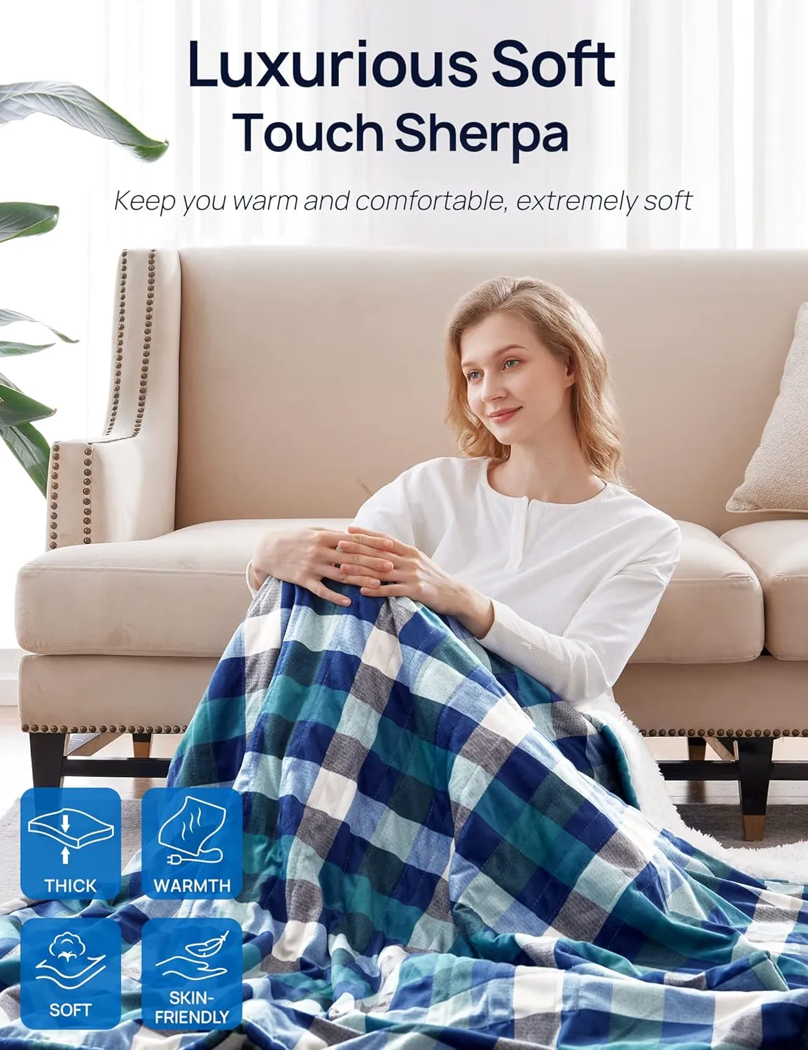 Electric Heated Sherpa Plaid Blanket 62" x 84", Green