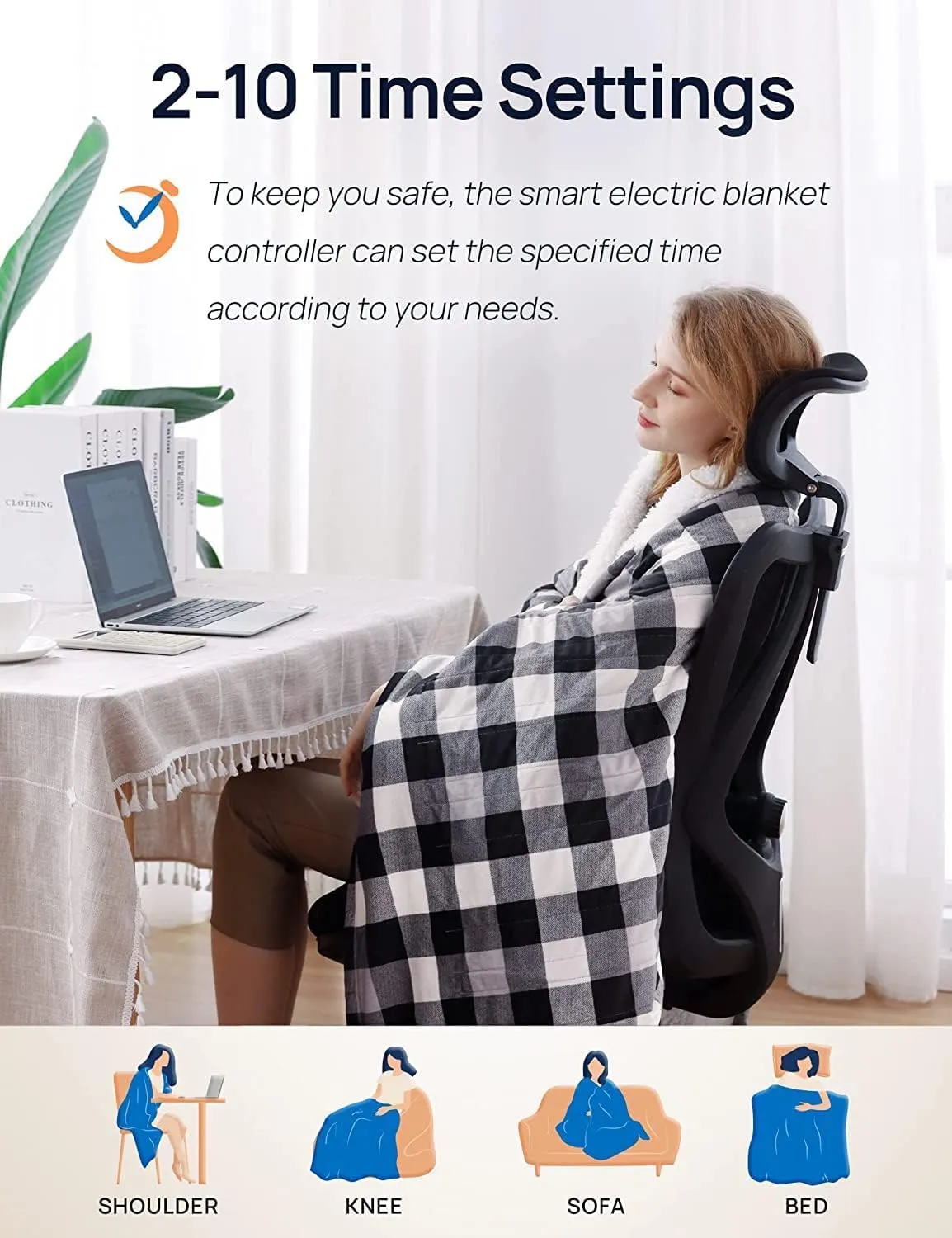 Electric Heated Sherpa Plaid Blanket 72" x 84", Black