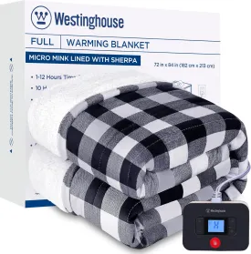 Electric Heated Sherpa Plaid Blanket 72" x 84", Black