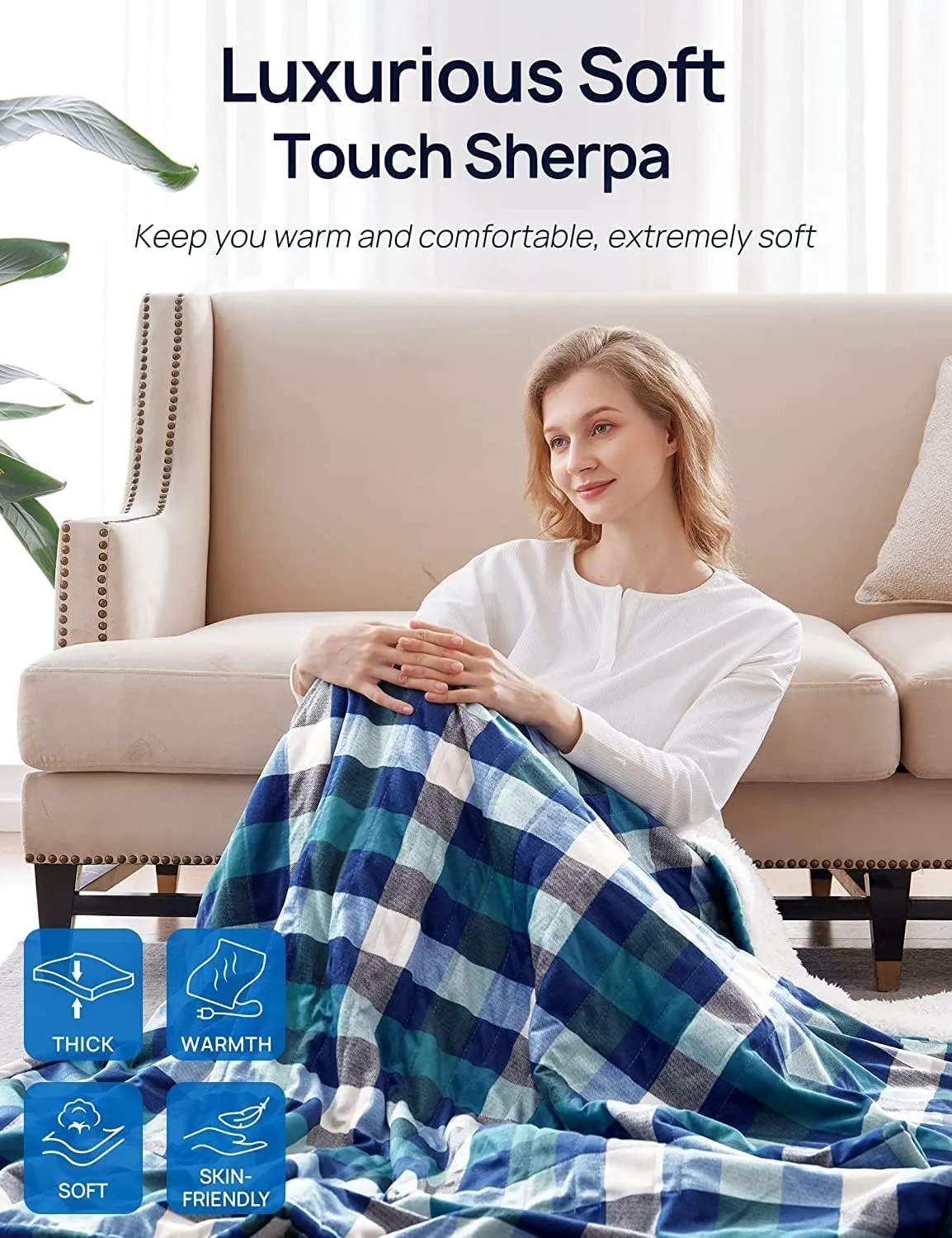 Electric Heated Sherpa Plaid Blanket 72" x 84", Green