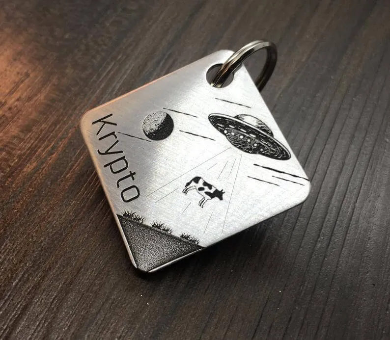 Engraved Dog Tags  - UFO Design
