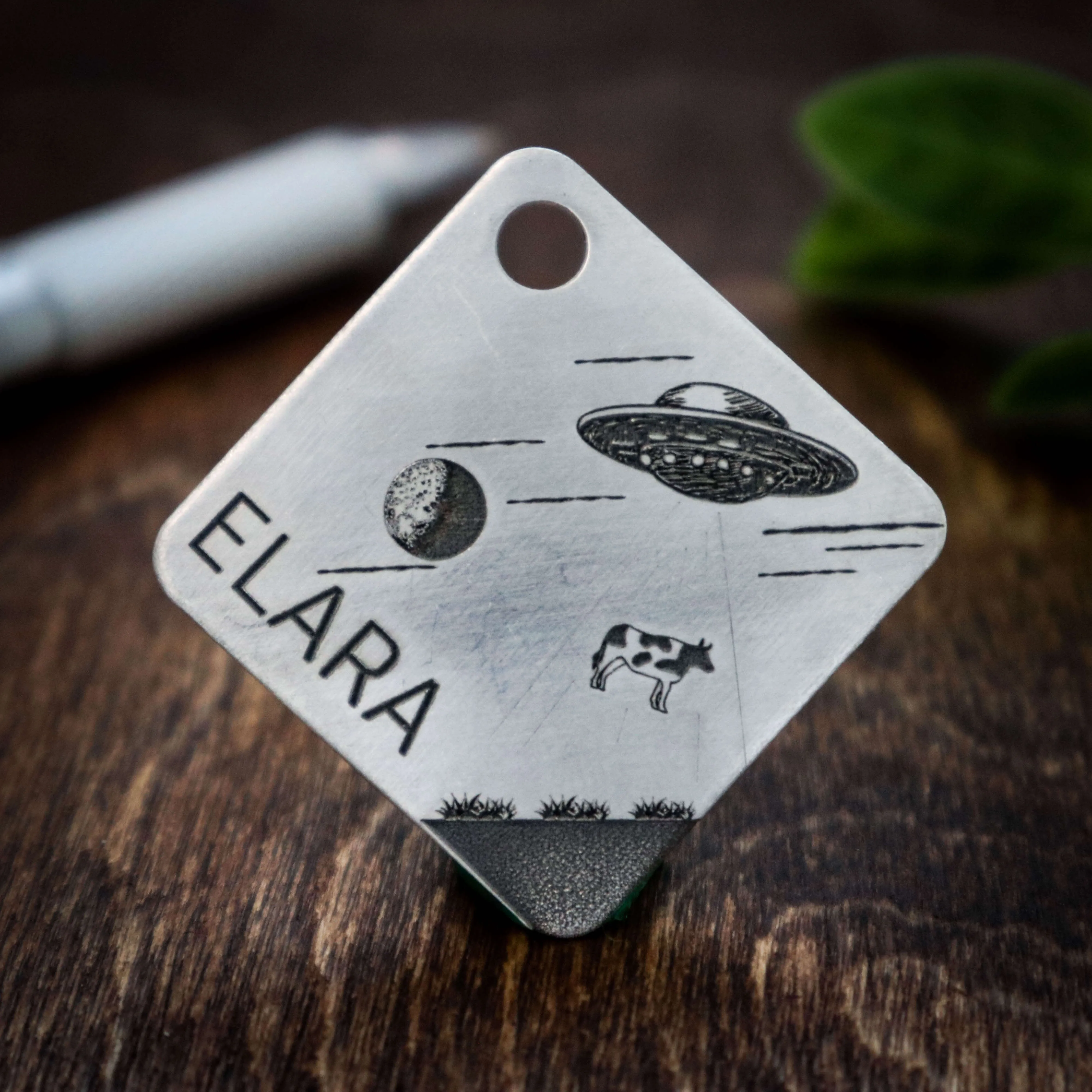 Engraved Dog Tags  - UFO Design