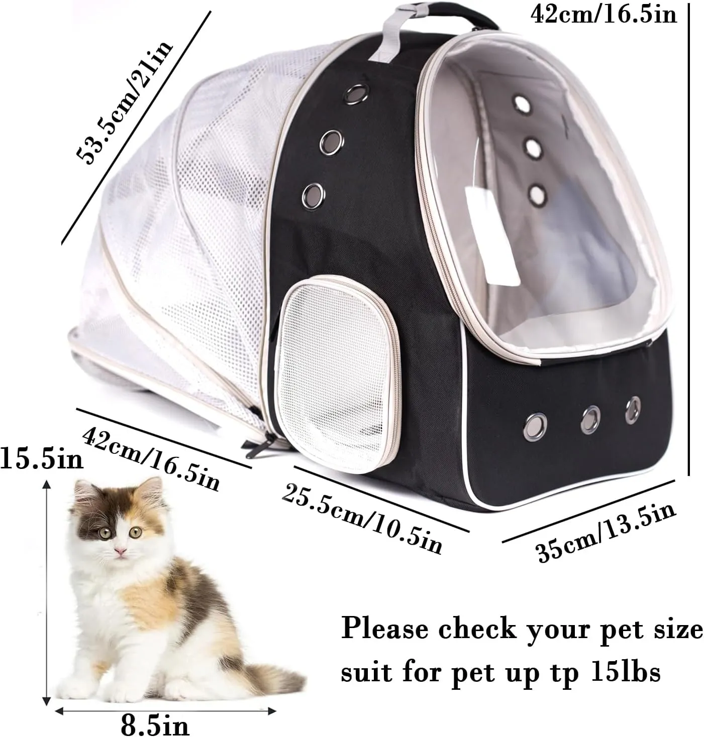 Expandable Pet Carrier for Cats and Small Dogs,Ventilated Carrier Backpacks Bag with Comfortable Shoulder Straps, Airline Approved Pet Carriers for Small Dogs Kitten Puppy (Black, Back Extension)